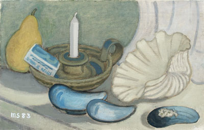 Shell, candle and pear